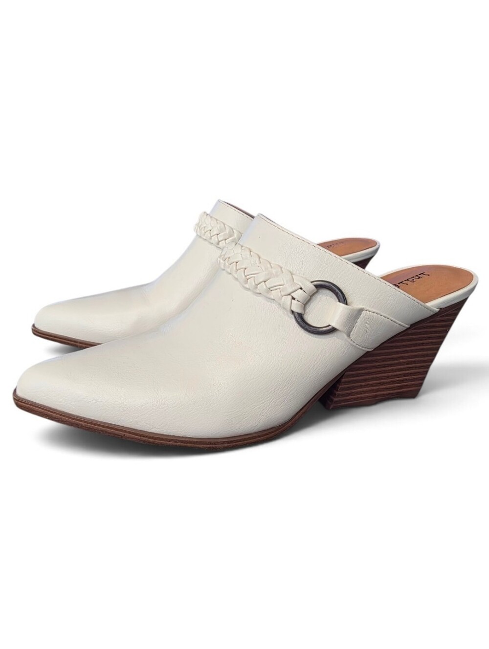 Womens indigo rd. Slip On Mule Booties Chalk White W/Braid Detail 9M